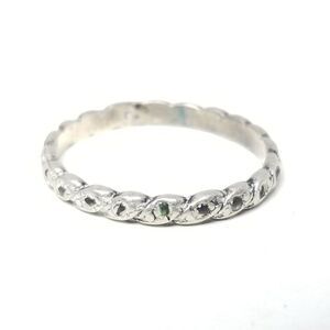 Vintage Sterling Silver Rhinestone Inlaid Skinny Ring, Size 5 1/2 Band, Estate